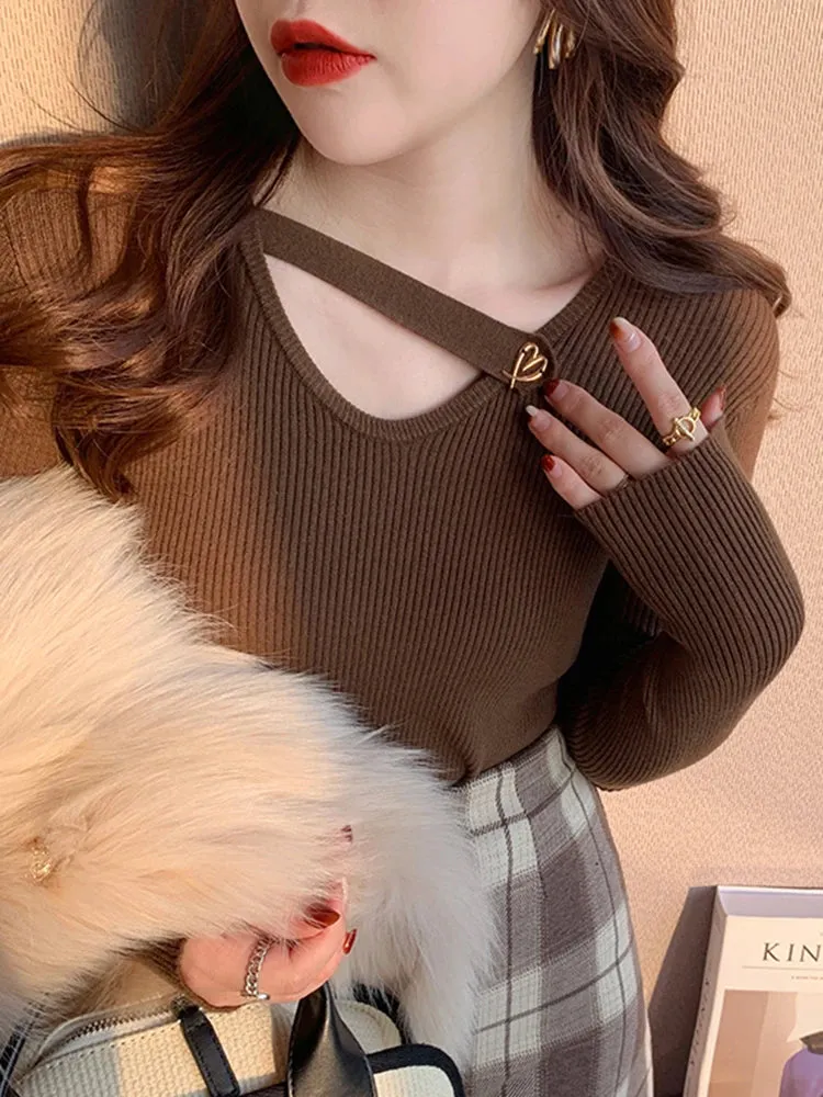 V-neck Hollow-out Knit Pullover
