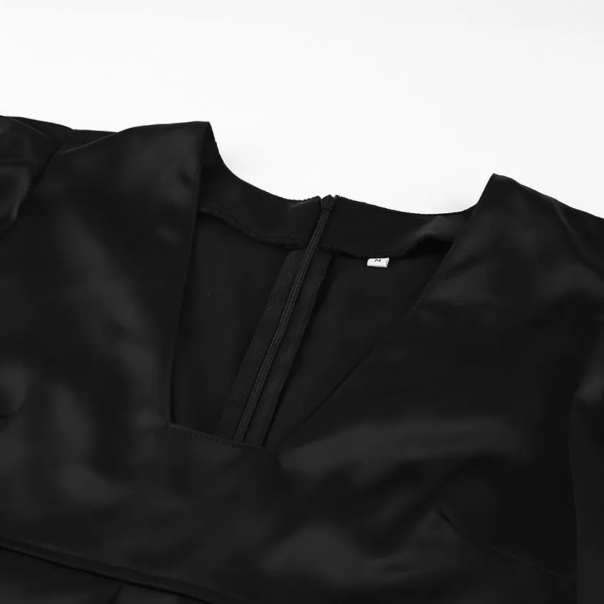 V-neck Lantern Puff Sleeve Square Collar Mini Dresses
