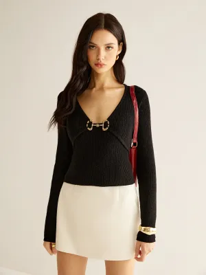 V-Neck Metal Detail Sweater