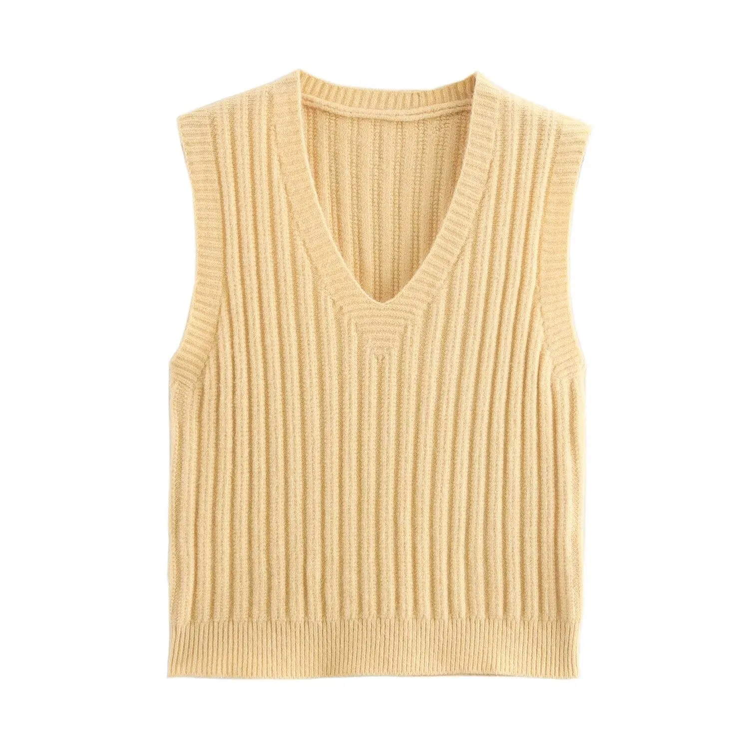 V Neck Ribbed Sleeveless Sweater Vest
