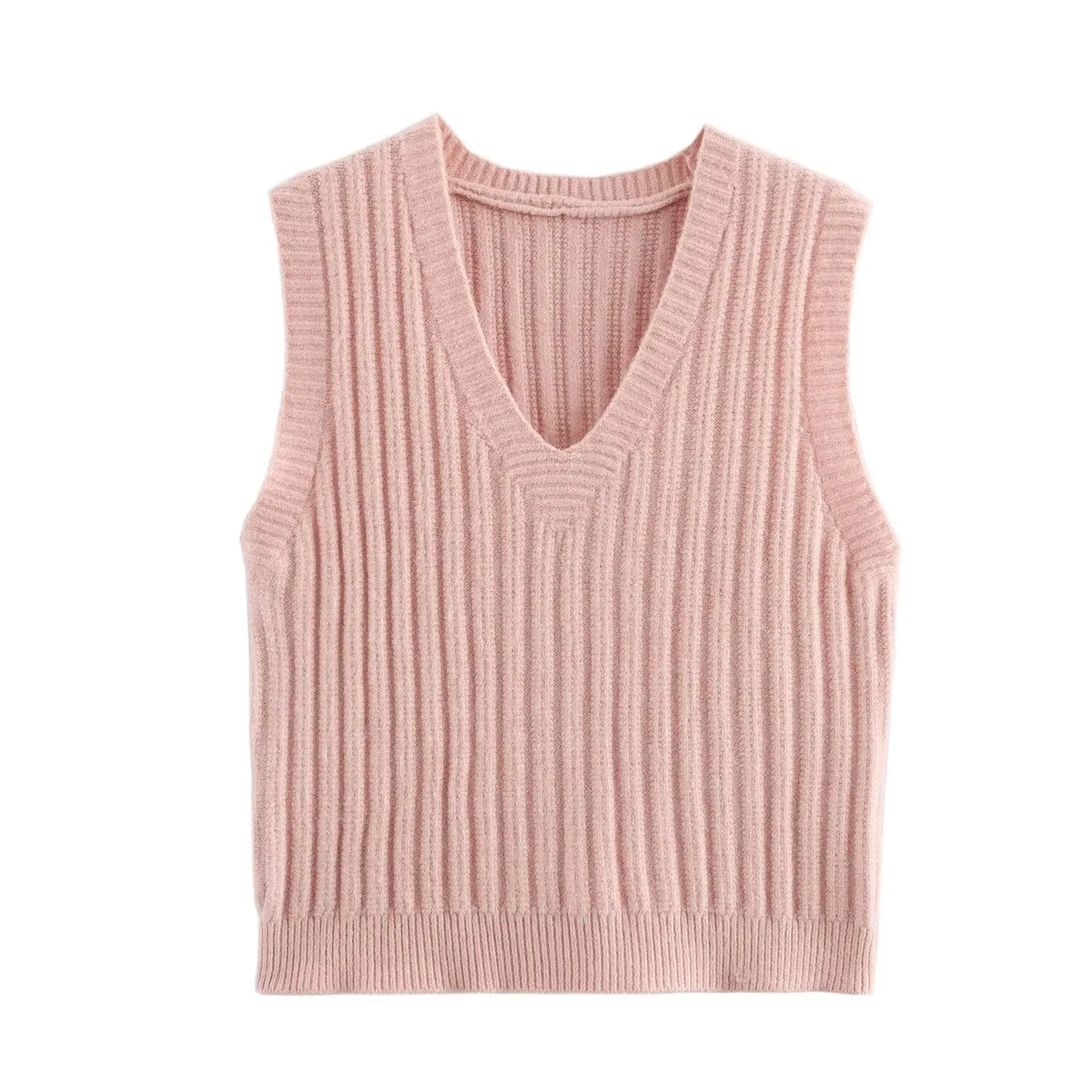 V Neck Ribbed Sleeveless Sweater Vest