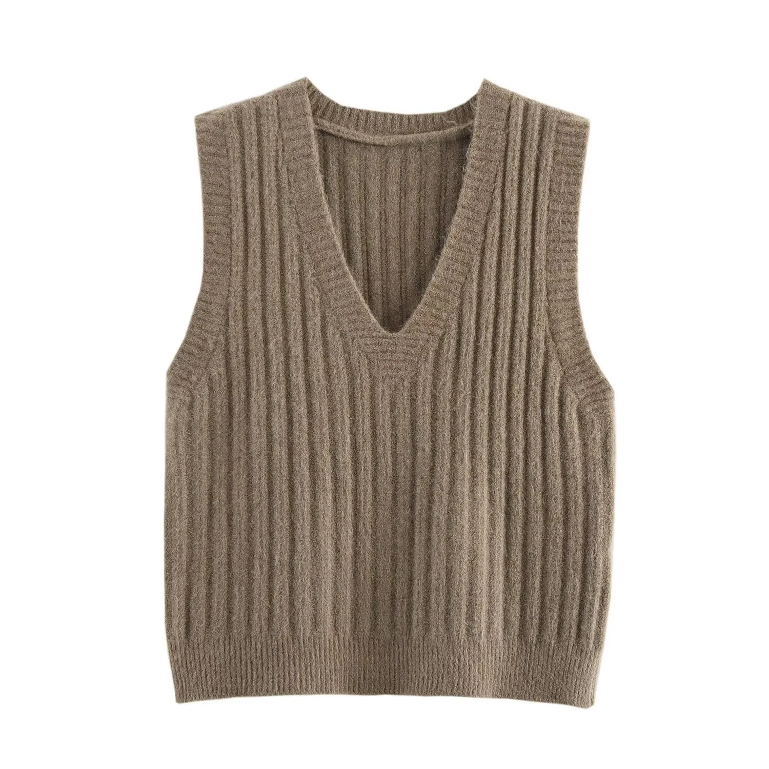 V Neck Ribbed Sleeveless Sweater Vest