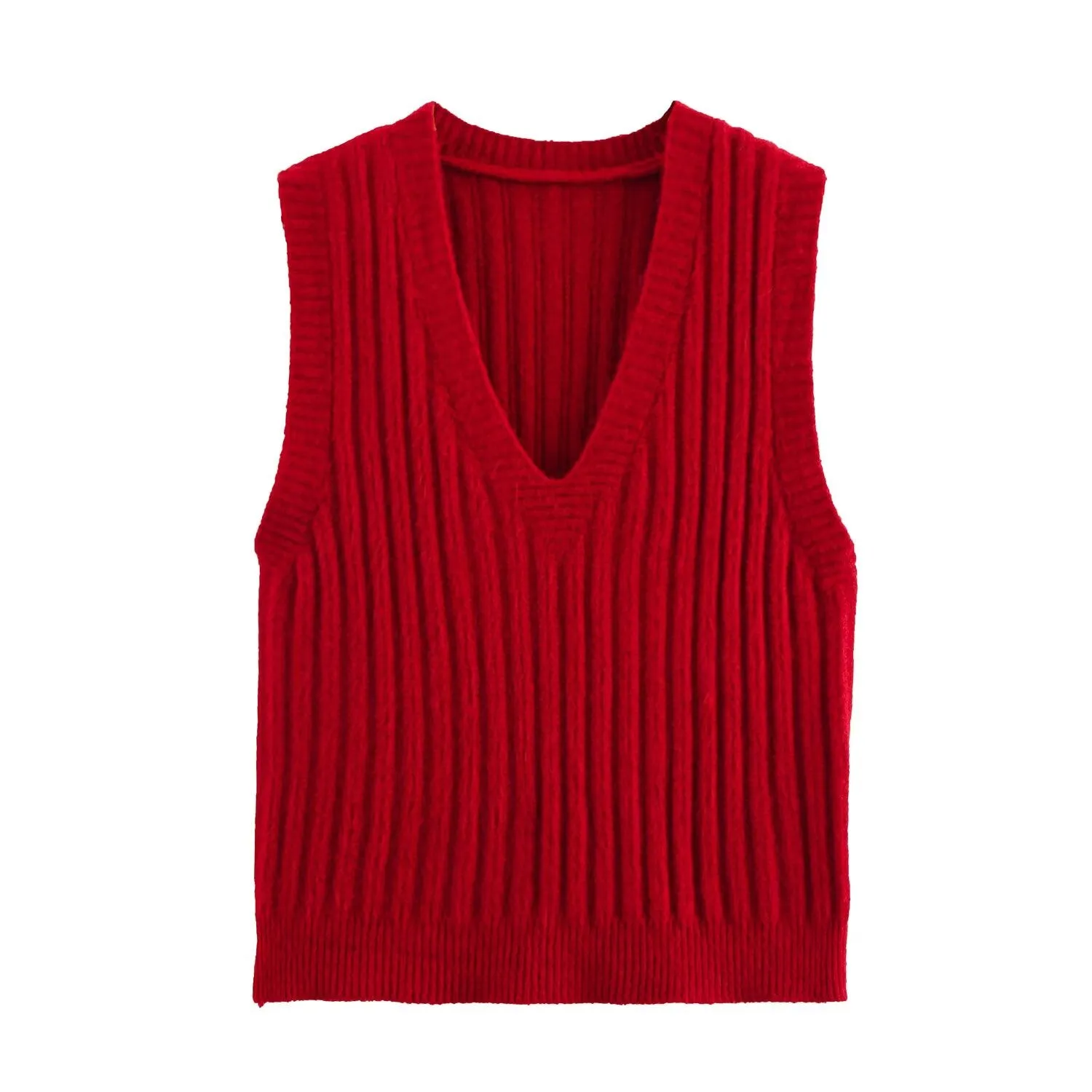 V Neck Ribbed Sleeveless Sweater Vest