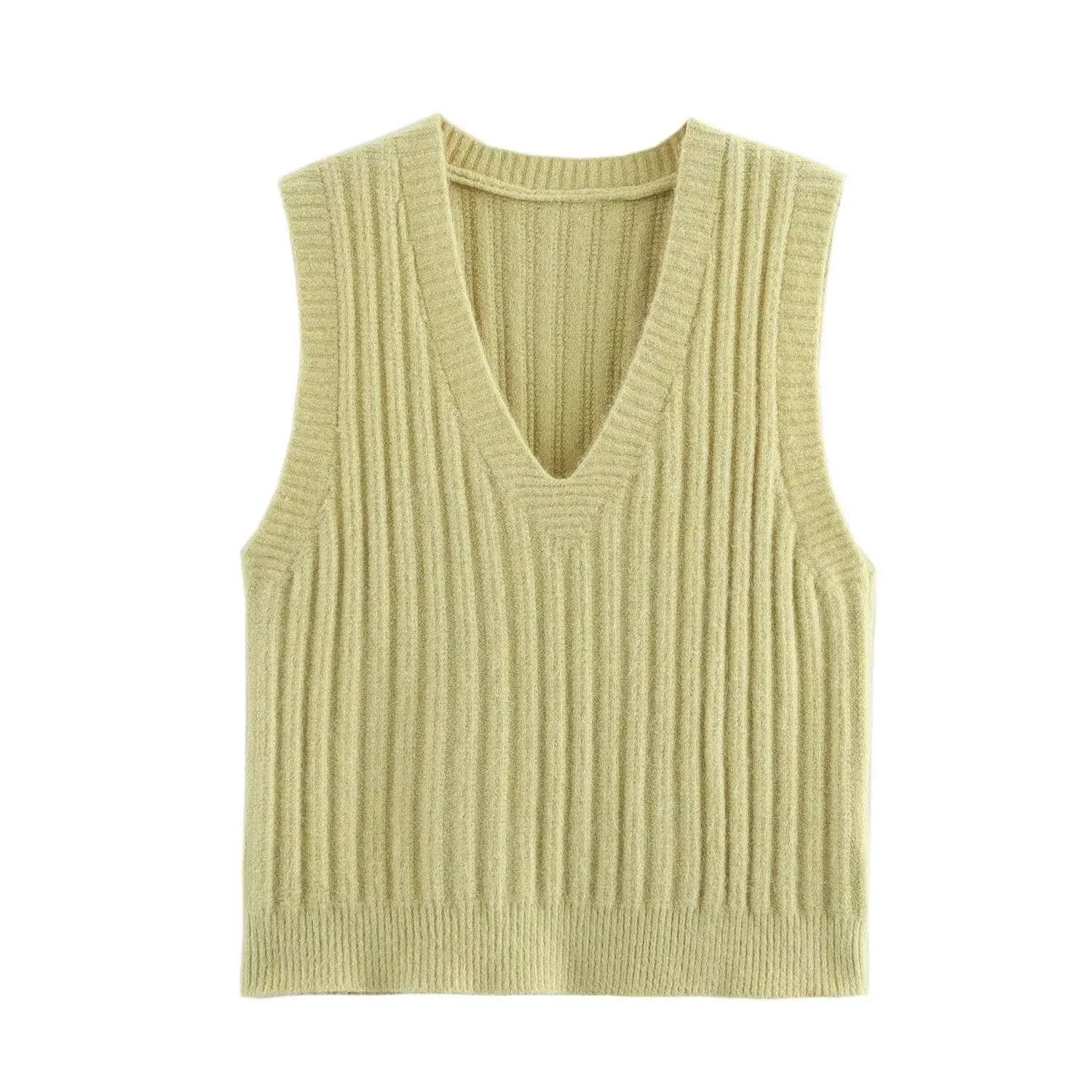 V Neck Ribbed Sleeveless Sweater Vest