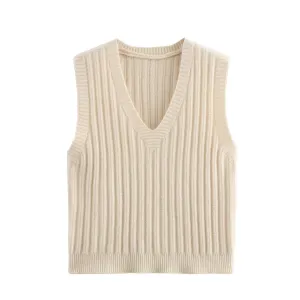 V Neck Ribbed Sleeveless Sweater Vest
