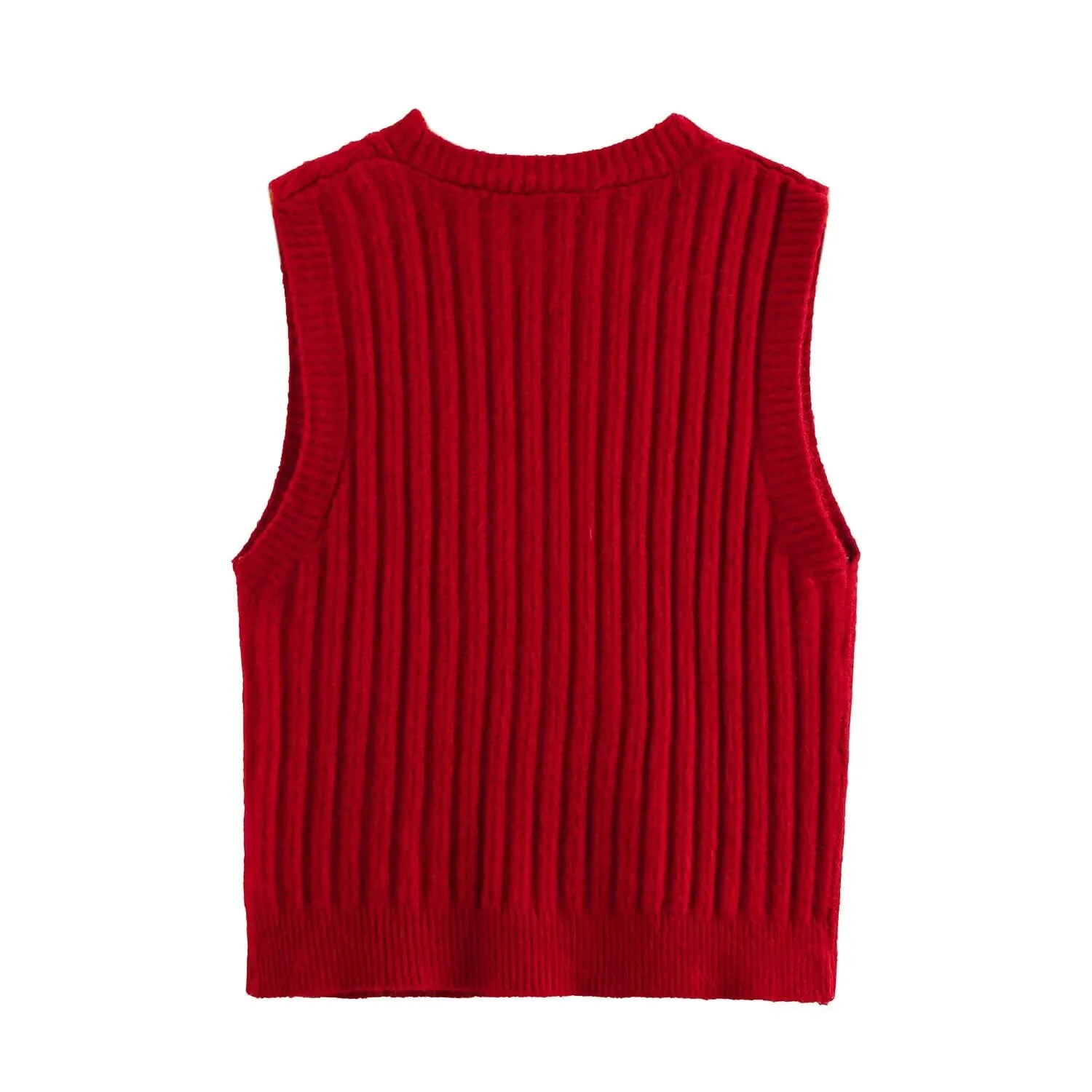 V Neck Ribbed Sleeveless Sweater Vest