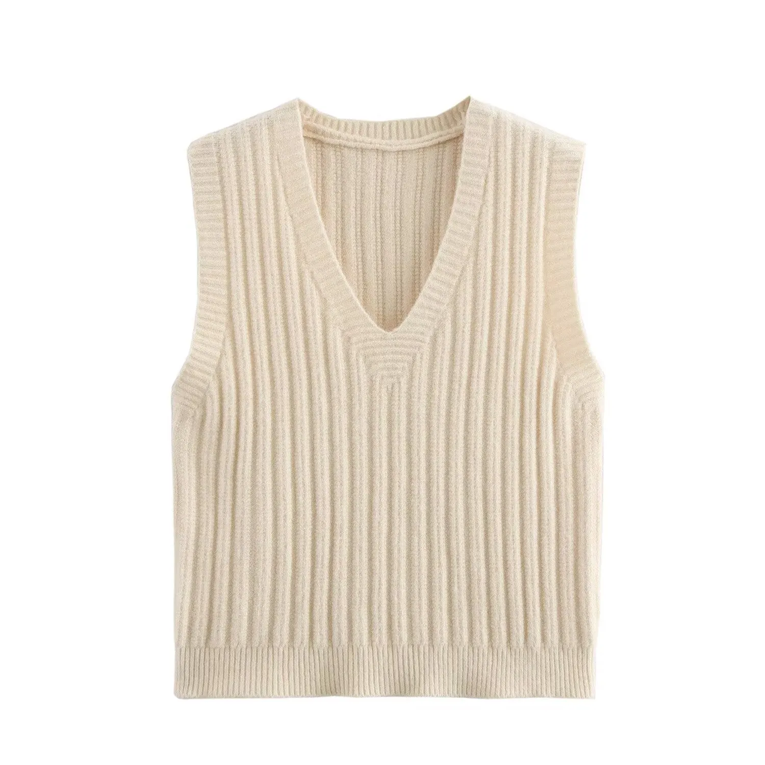 V Neck Ribbed Sleeveless Sweater Vest