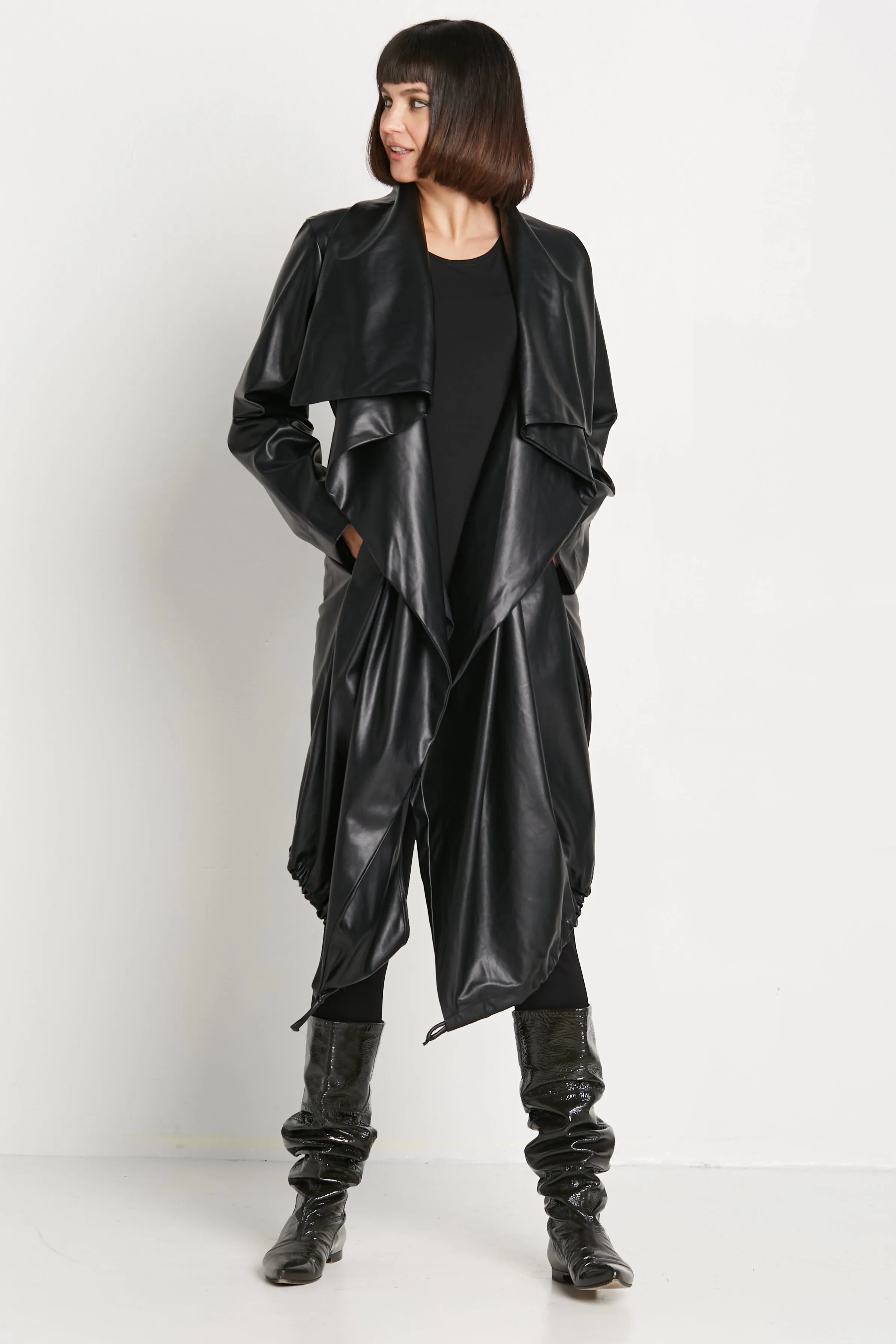 Vegan Leather Cascade Coat