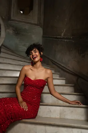 Vena Red Sequin Midi Dress