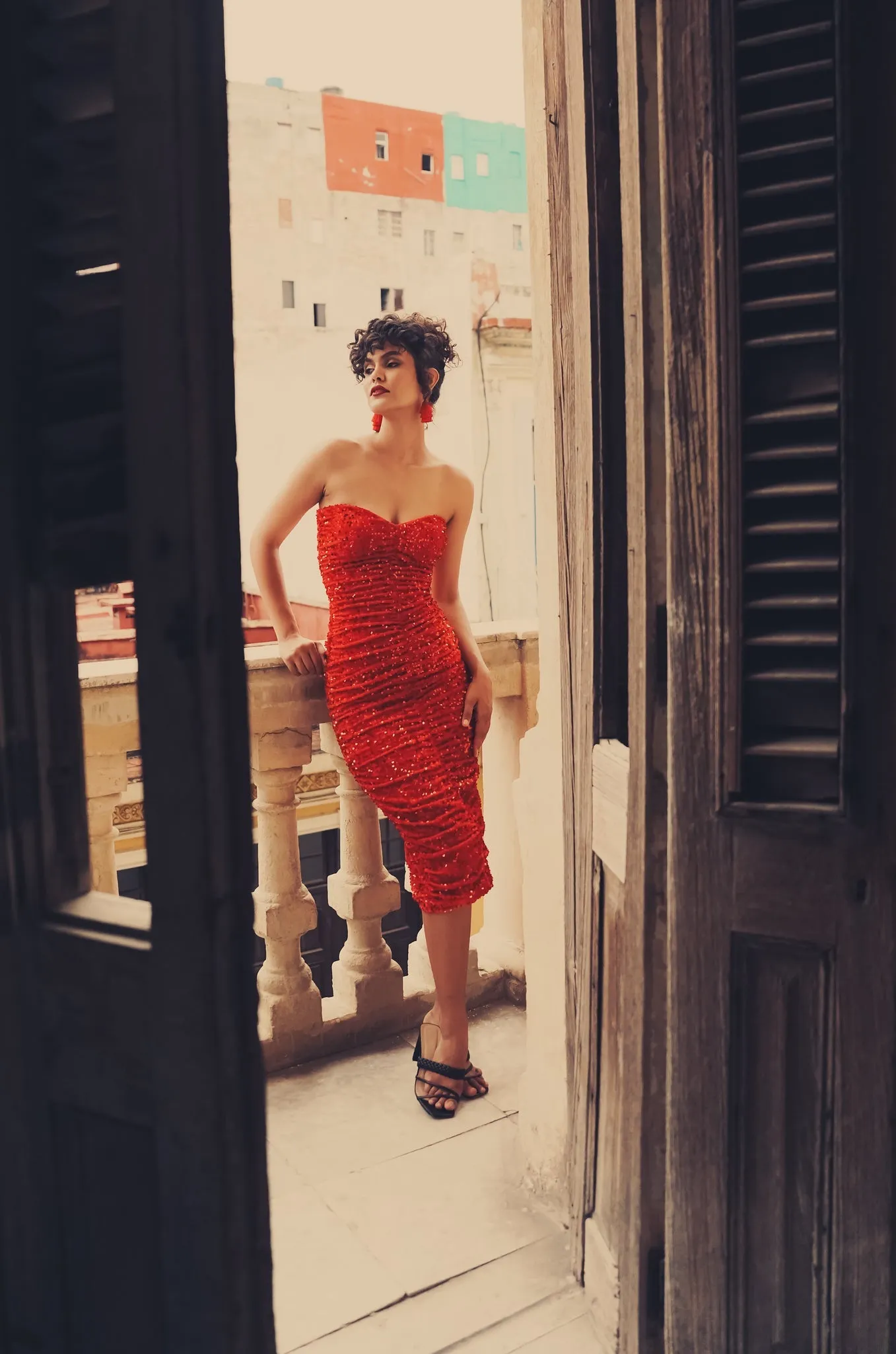 Vena Red Sequin Midi Dress