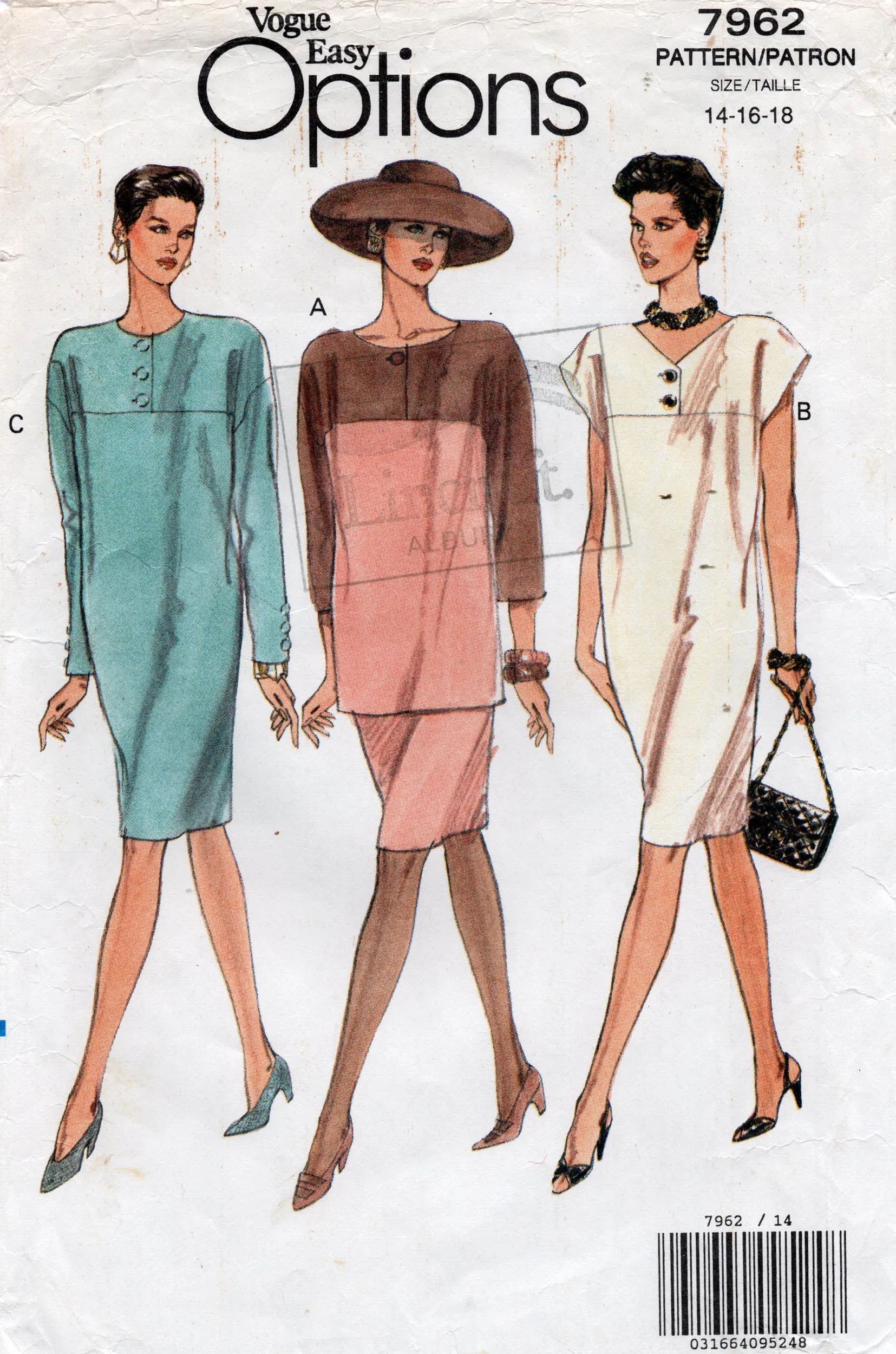 Very Easy Vogue 7962 Womens Tapered Dress Tunic & Skirt 1990s Vintage Sewing Pattern Size 14