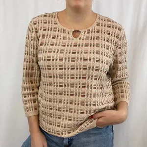 Vintage Alfred Dunner Tan Striped Cable Knit Sweater size Large