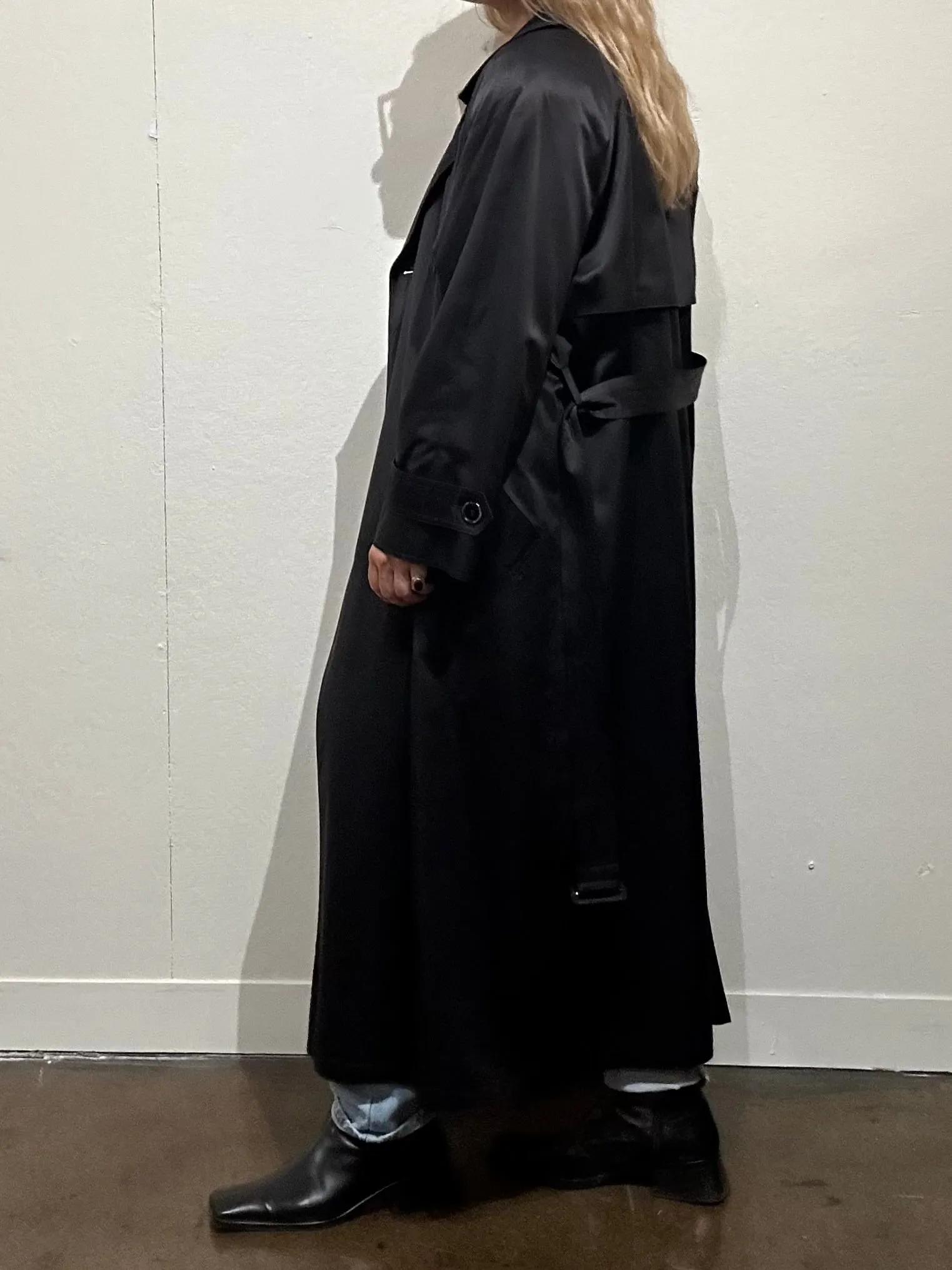 Vintage Anne Klein Black Satin Trench