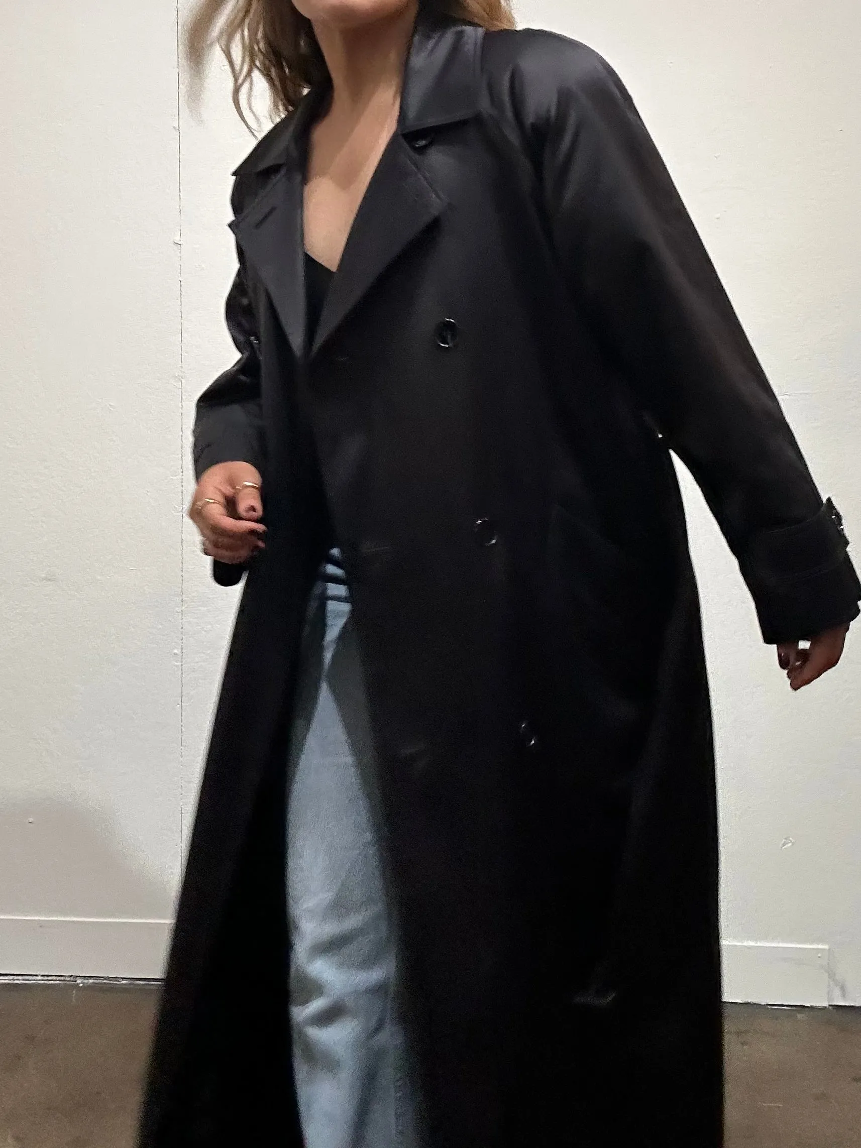 Vintage Anne Klein Black Satin Trench