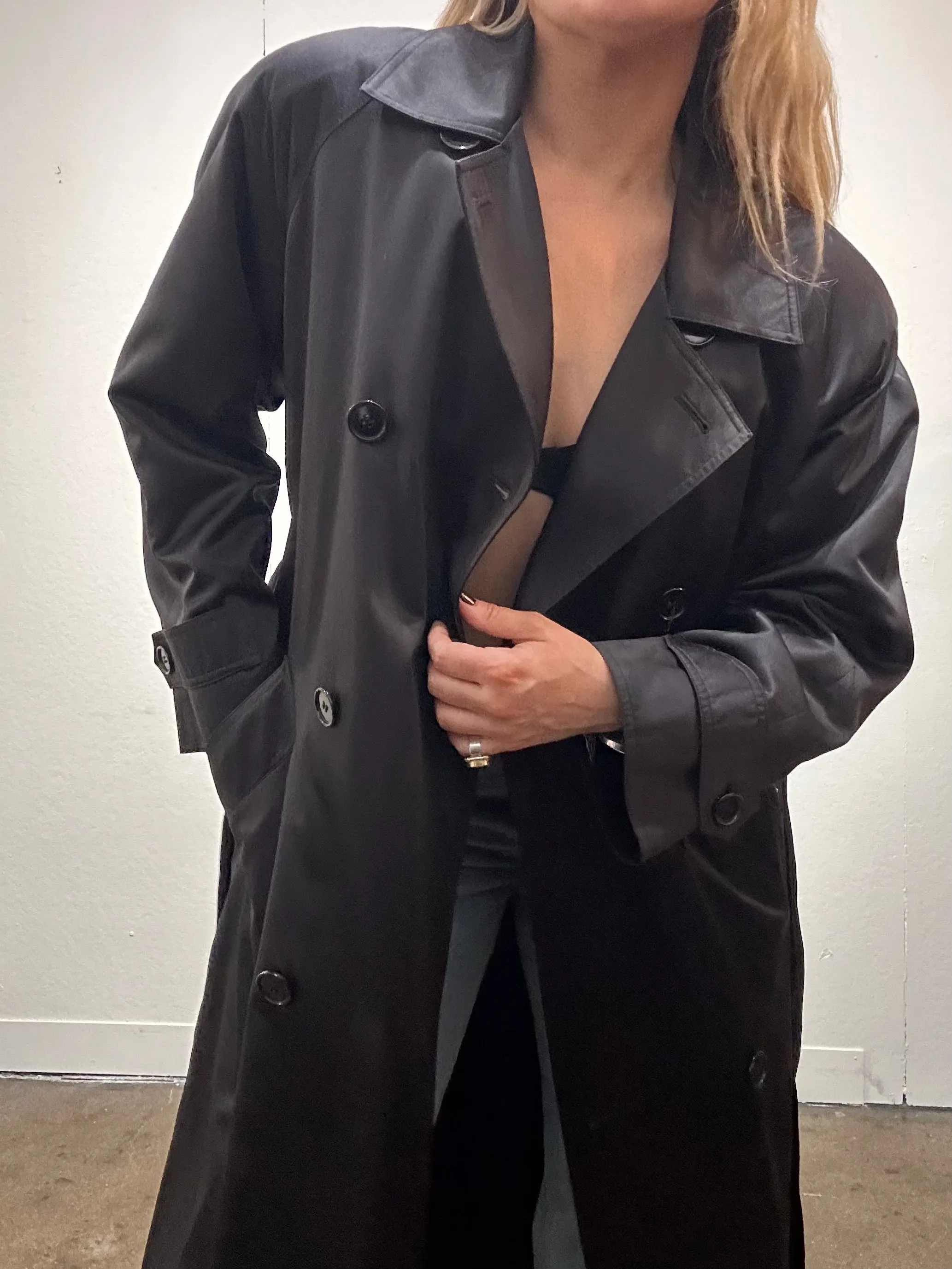 Vintage Anne Klein Black Satin Trench