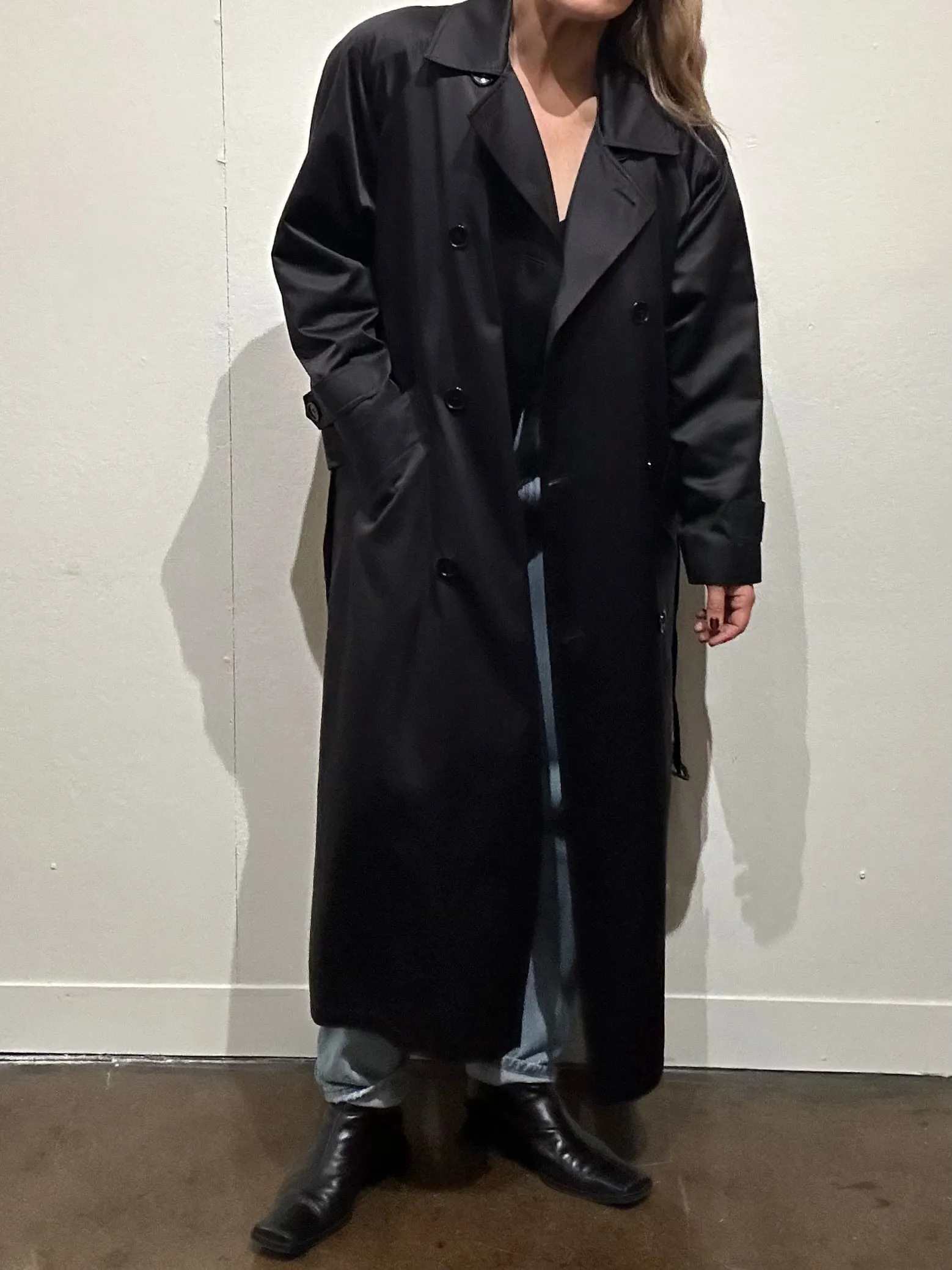 Vintage Anne Klein Black Satin Trench