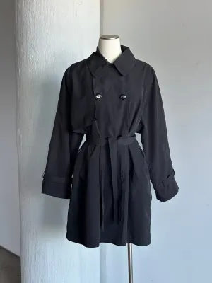 Vintage Black Nylon Medium Length Trench