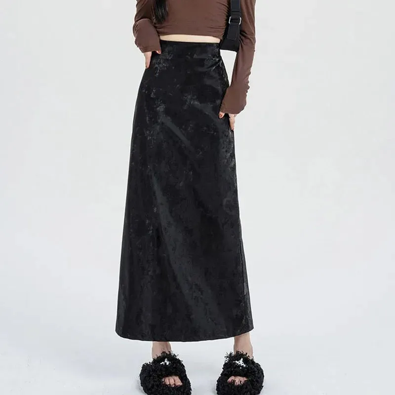Vintage Floral Satin Side Split High Waist A-Line Dress