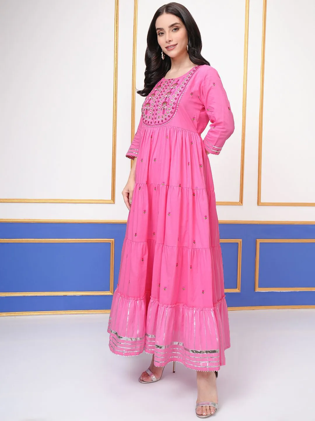Vishudh Embroidered Tiered Maxi Ethnic Dresses
