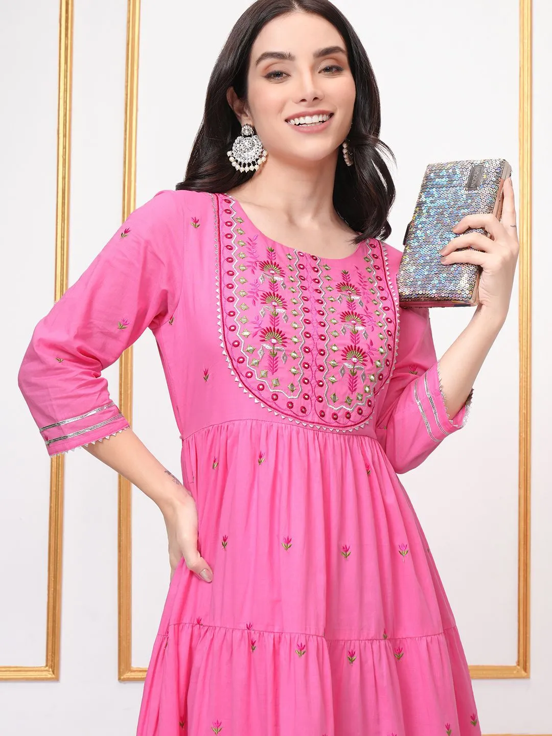 Vishudh Embroidered Tiered Maxi Ethnic Dresses