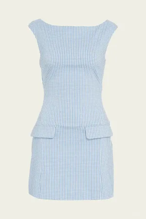 Walker Mini Dress in Sky Micro Check