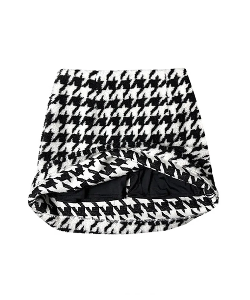 [Warehouse Sale] BENECIA 12 Fleece Houndstooth Skirt - Black