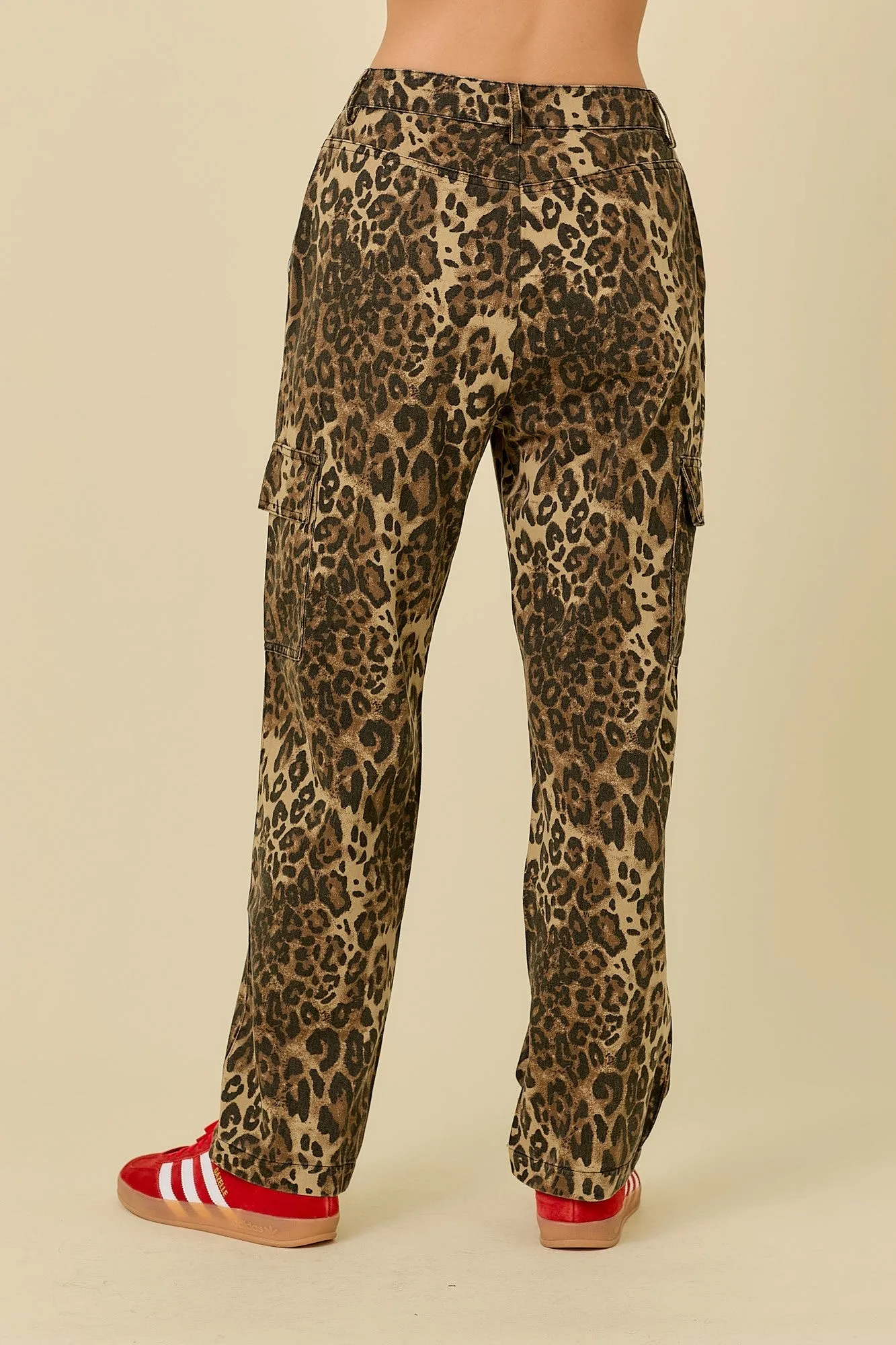 WASHED LEOPARD DENIM STRAIGHT CARGO PANT