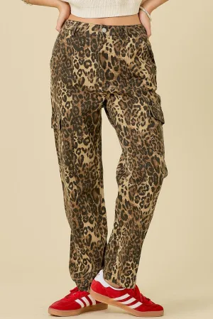 WASHED LEOPARD DENIM STRAIGHT CARGO PANT