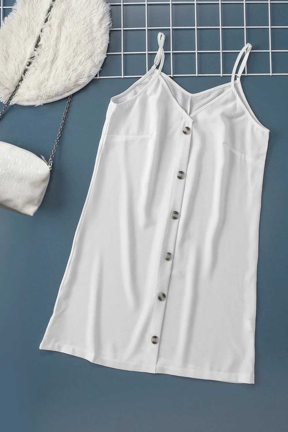 White Buttoned Slip Dress