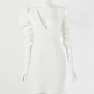 White Sexy Deep V Neck Backless Princess Dresses