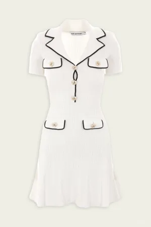 White Viscose Rib Knit Mini Dress