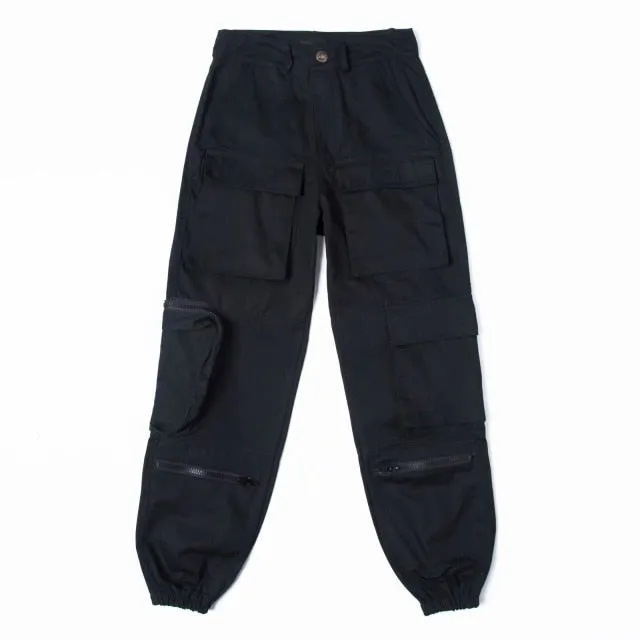 Women Black/ Orange/ Blue Cargo Pants Loose Pockets Baggy Trousers Casual Streetwear