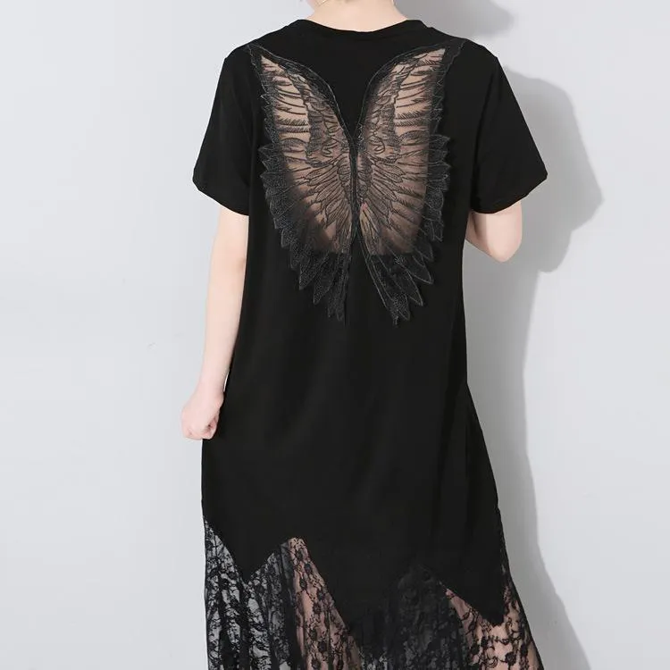 Women Hollow Out Angel Wings Lace Short Sleeves Dresses