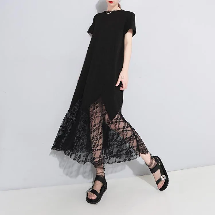 Women Hollow Out Angel Wings Lace Short Sleeves Dresses