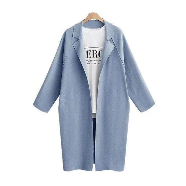 Women Solid Color Coat Lady's Long Section Turn-collar Windbreaker Coat Plus Size Cocoon Type Long Sleeves Warm Coat For Girls