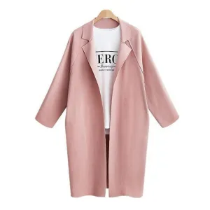 Women Solid Color Coat Lady's Long Section Turn-collar Windbreaker Coat Plus Size Cocoon Type Long Sleeves Warm Coat For Girls