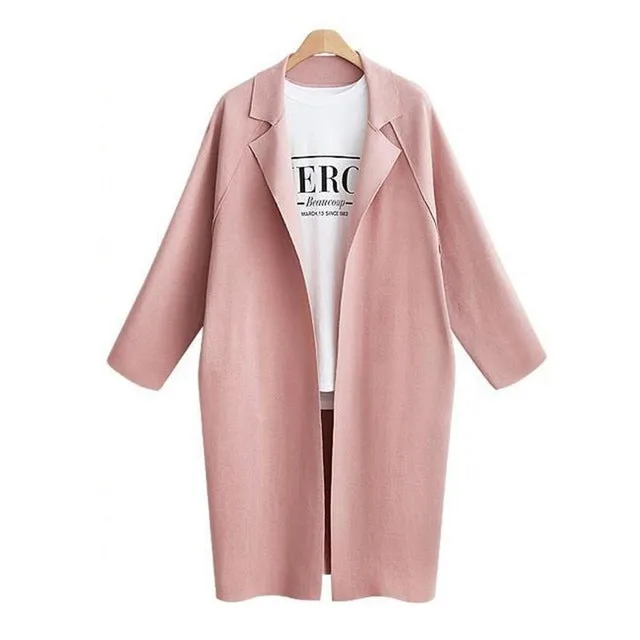 Women Solid Color Coat Lady's Long Section Turn-collar Windbreaker Coat Plus Size Cocoon Type Long Sleeves Warm Coat For Girls