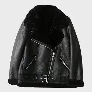 Women's Black B-3 Sheepskin Leather Bomber Jacket