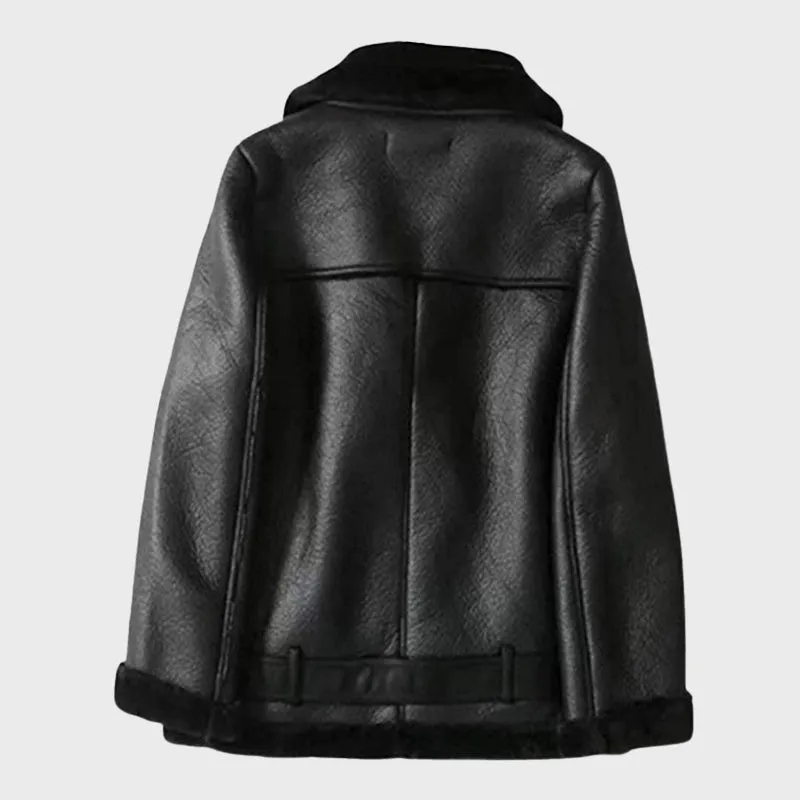 Women's Black B-3 Sheepskin Leather Bomber Jacket