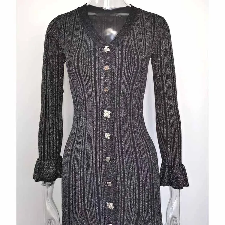 Women's Button Detail Ribbed-knit Midi Dresses