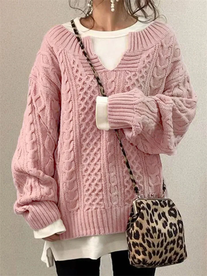 Women's Fashion V-Neck Lantern Sleeve Casual Sweaters