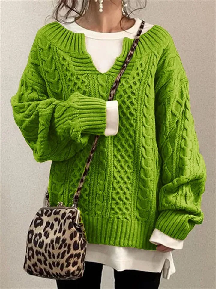 Women's Fashion V-Neck Lantern Sleeve Casual Sweaters