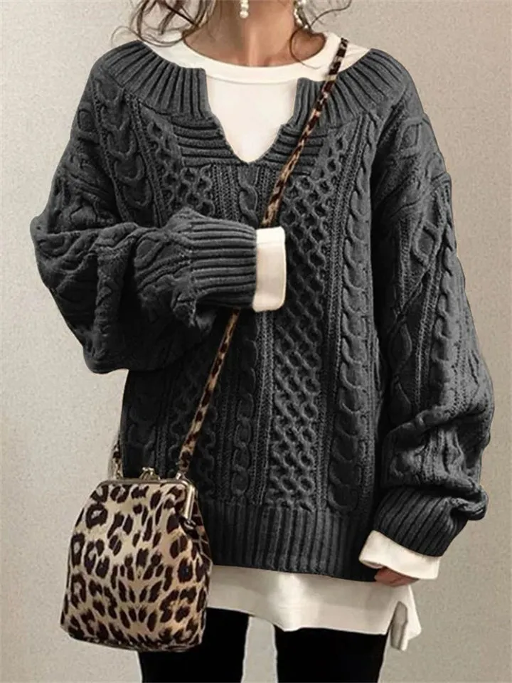 Women's Fashion V-Neck Lantern Sleeve Casual Sweaters