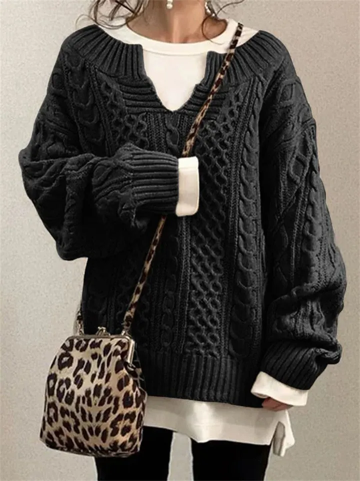 Women's Fashion V-Neck Lantern Sleeve Casual Sweaters