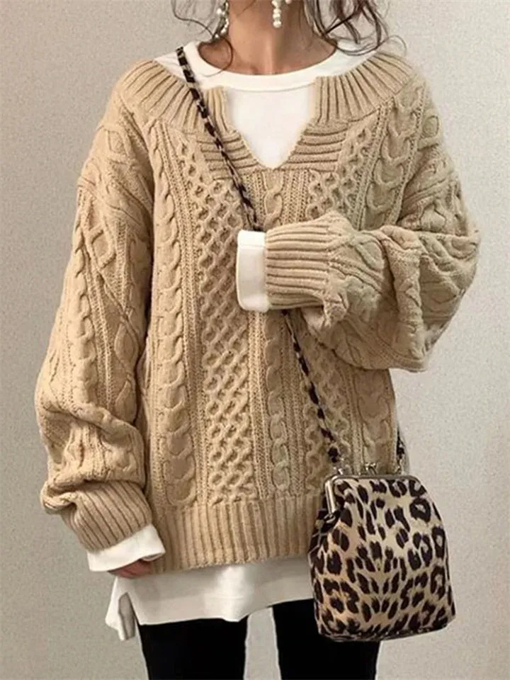 Women's Fashion V-Neck Lantern Sleeve Casual Sweaters