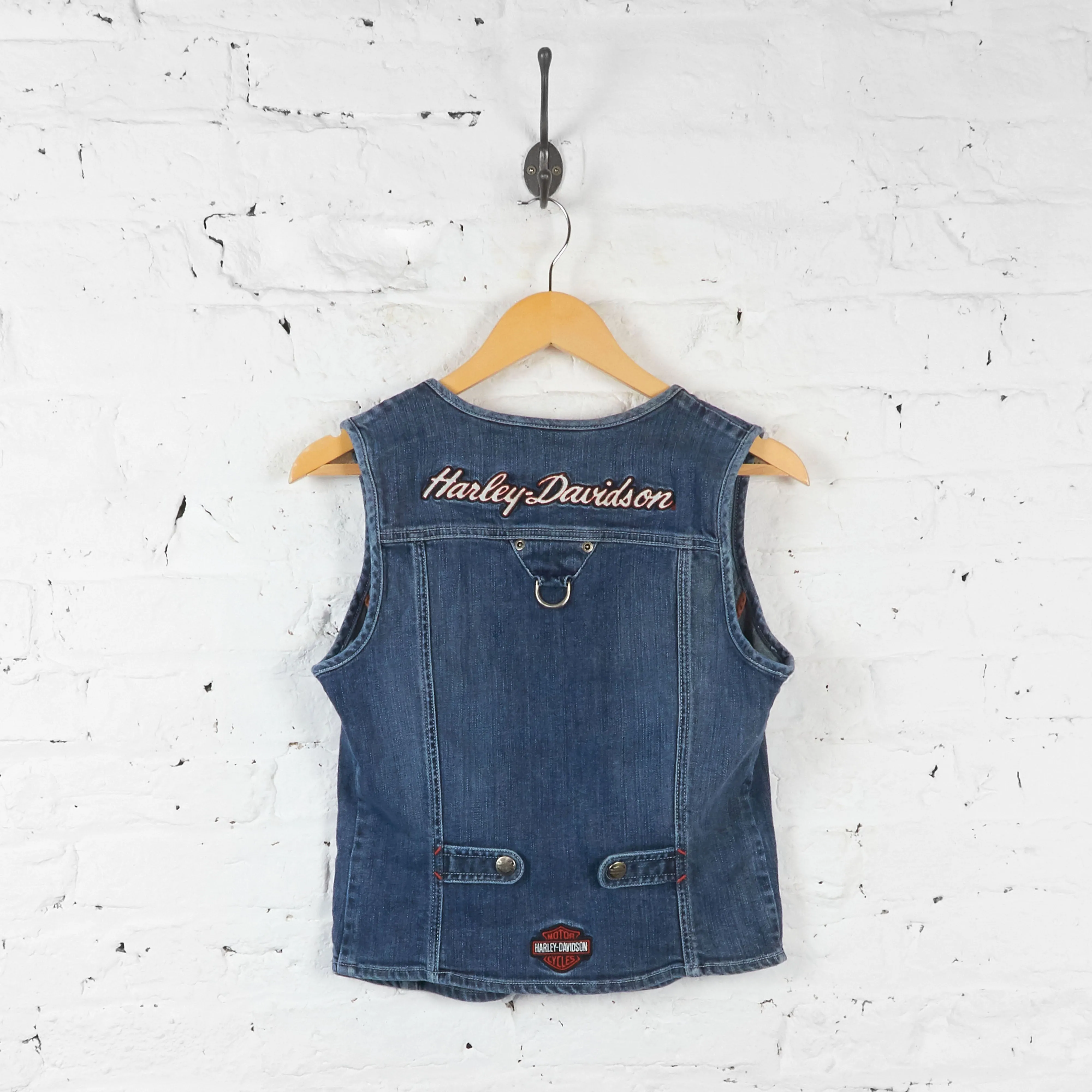 Womens Harley Davidson Waistcoat Denim Jacket - Blue - Womens M