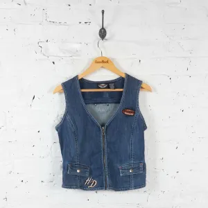 Womens Harley Davidson Waistcoat Denim Jacket - Blue - Womens M