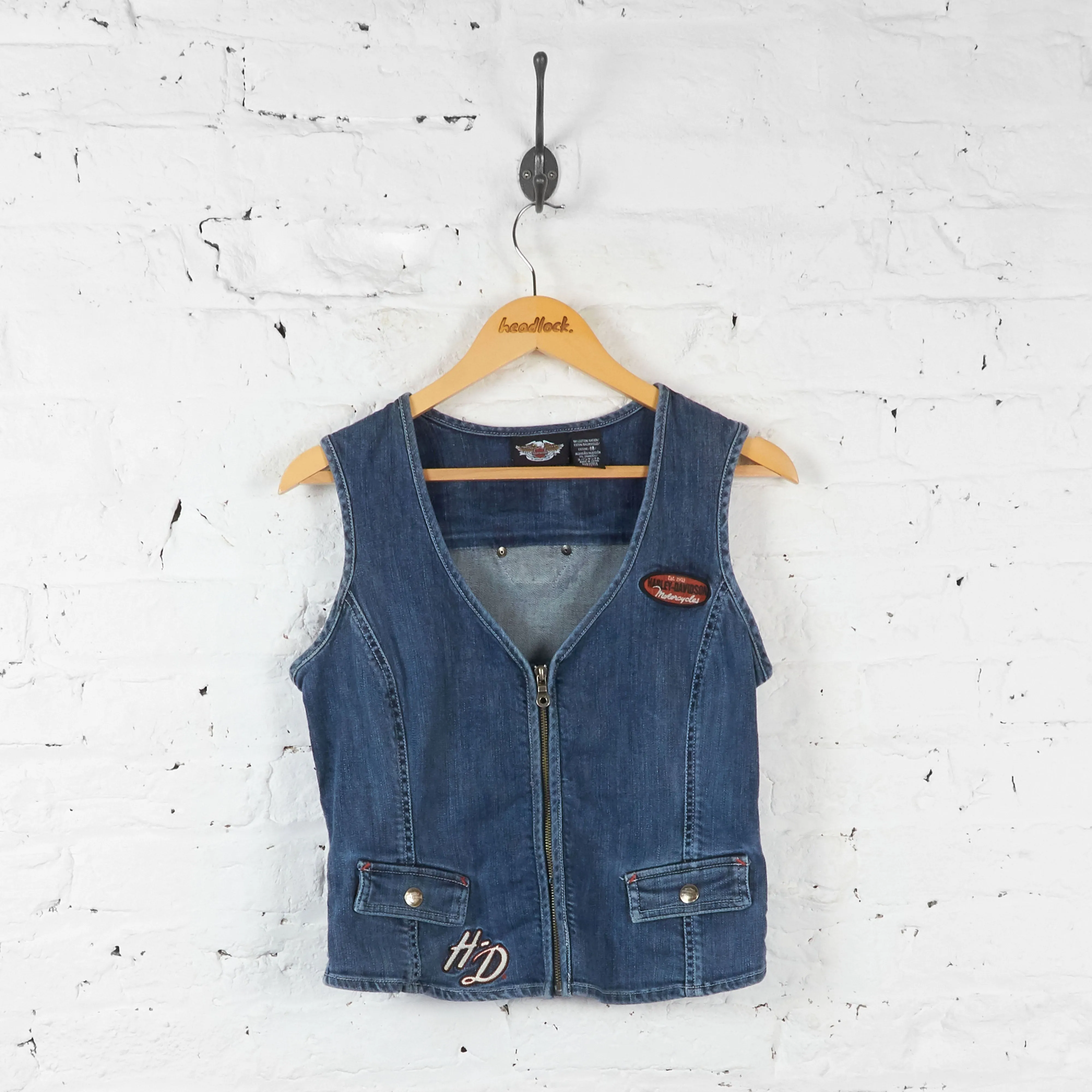 Womens Harley Davidson Waistcoat Denim Jacket - Blue - Womens M