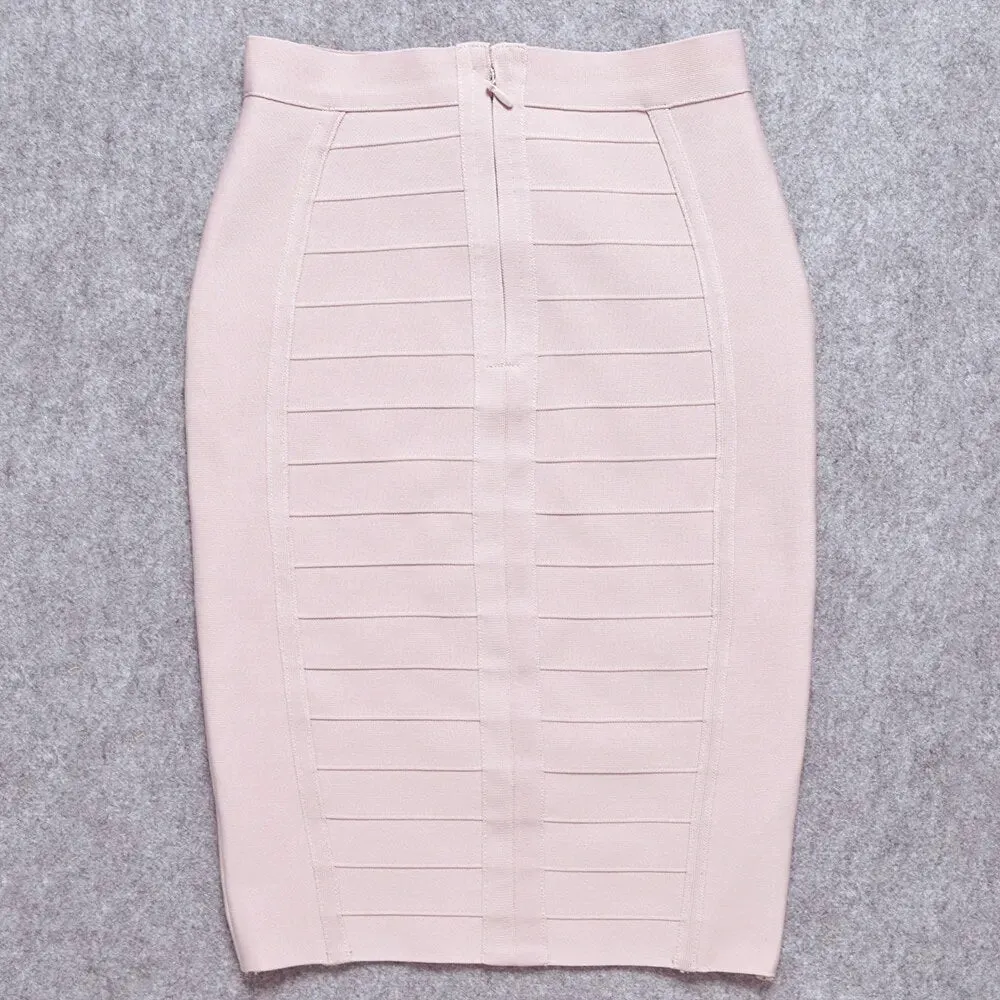 Women's High Waist Stretchy Slim Fit Midi Skirt Pencil Bandage Bodycon Skirt with Back Zipper