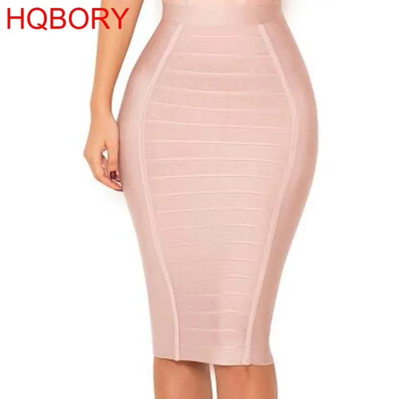 Women's High Waist Stretchy Slim Fit Midi Skirt Pencil Bandage Bodycon Skirt with Back Zipper
